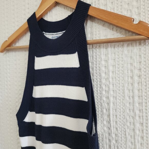 Old Navy Fitted Striped Sleeveless Rib-Knit Midi Sweater Dress Navy Size Small - Picture 8 of 11